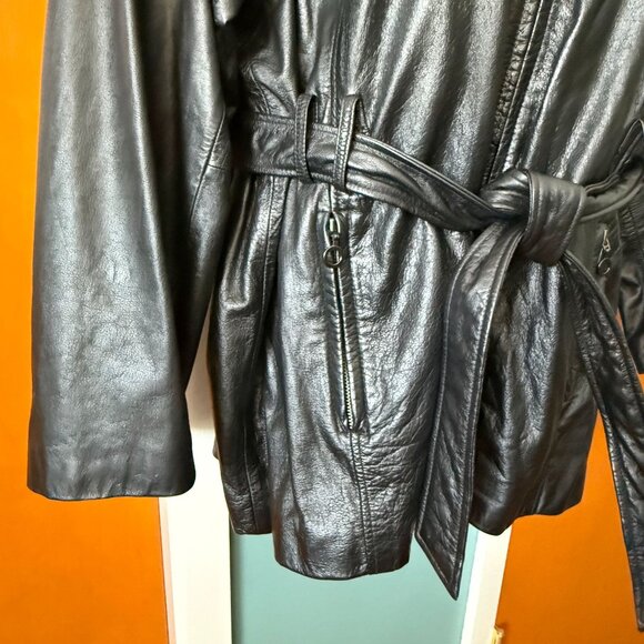 Lane Bryant Black Leather Jacket Belted Womens Size 22/24 Short MOTO Biker - Picture 8 of 16